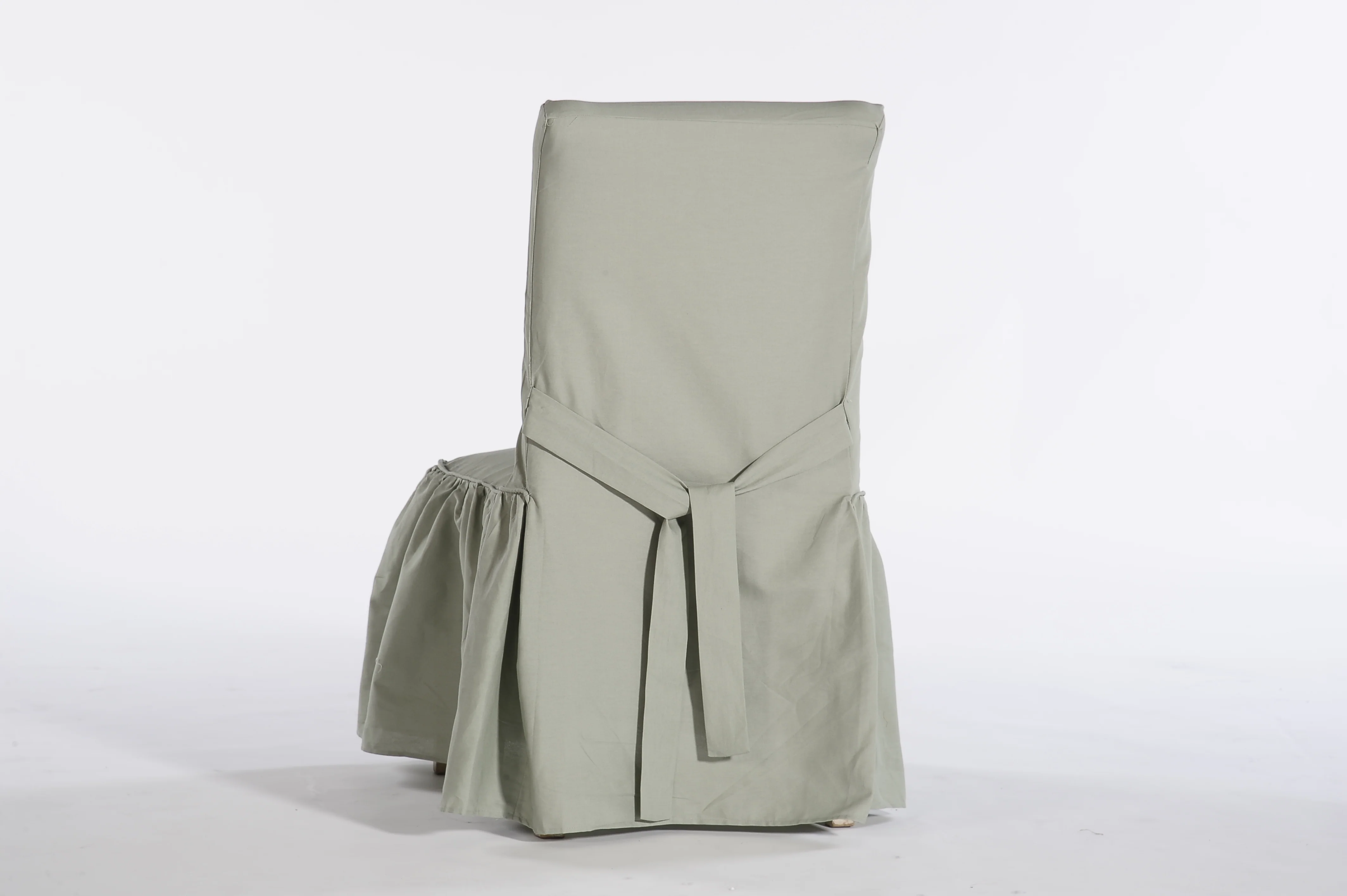 Long Washed Cotton Duck Ruffled Dining Chair Slipcover - Image 9